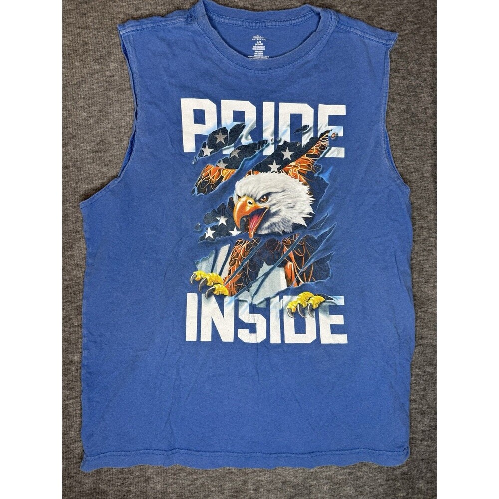 American Pride Tank Top Men's Small Blue Patriotic Eagle Flag Sleeveless Shirt